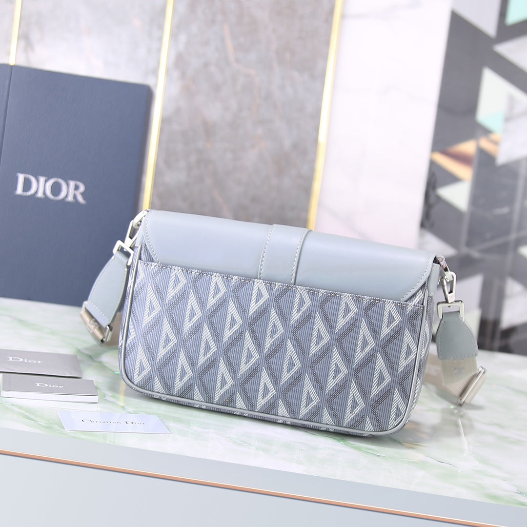 Dior Lingot 22 Messenger Bag - CD Diamond Canvas & Smooth Calfskin Grey/Blue