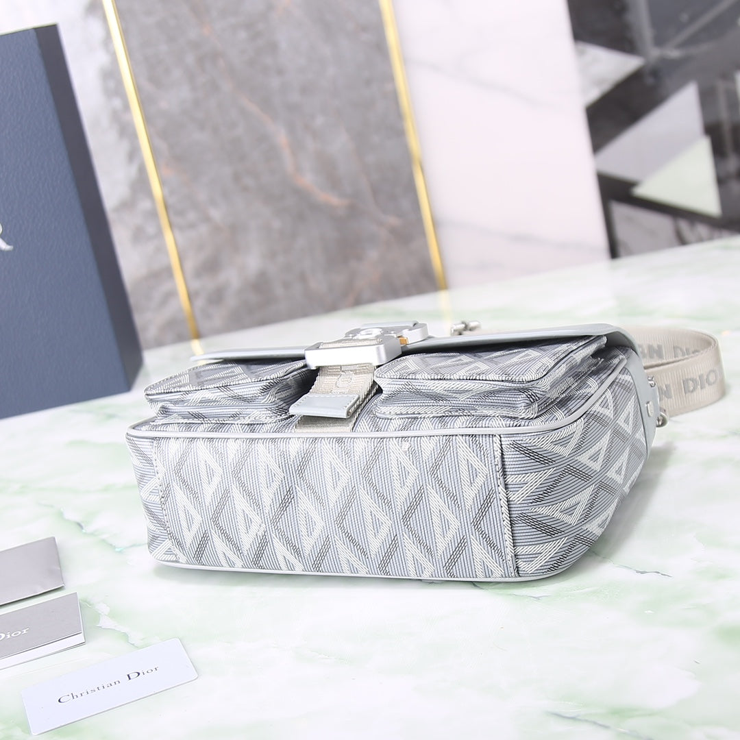 Dior Light Blue Geometric Canvas Crossbody Bag with Metal Buckle