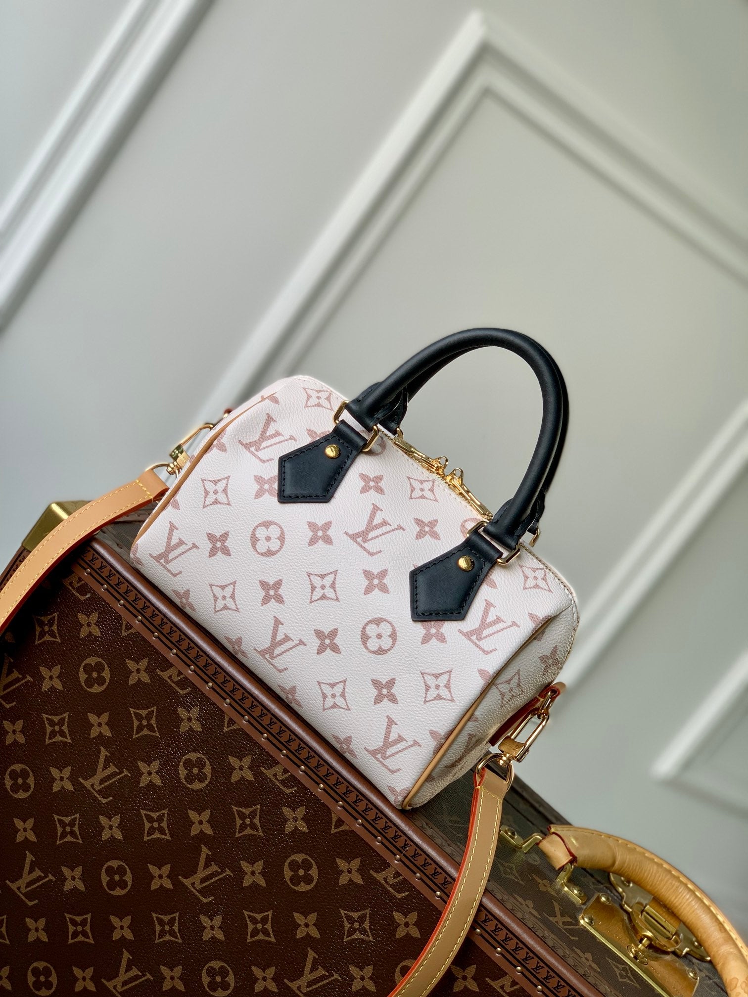 Louis Vuitton Speedy Bandoulière 20 Monogram Empreinte Leather Handbag - Bicolor Beige/Black