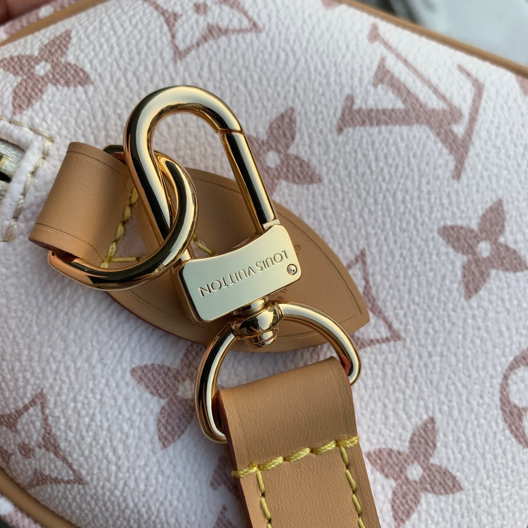 Louis Vuitton Cream Monogrammed Leather Crossbody Satchel Bag with Black Handle