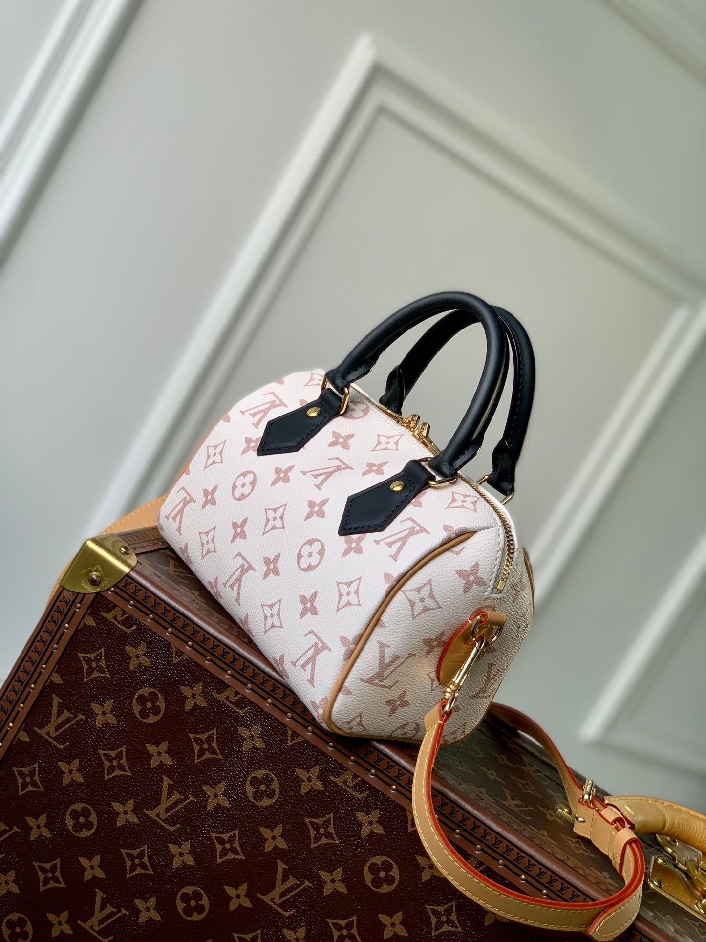 Louis Vuitton Speedy Bandoulière 20 Monogram Empreinte Leather Handbag - Bicolor Beige/Black