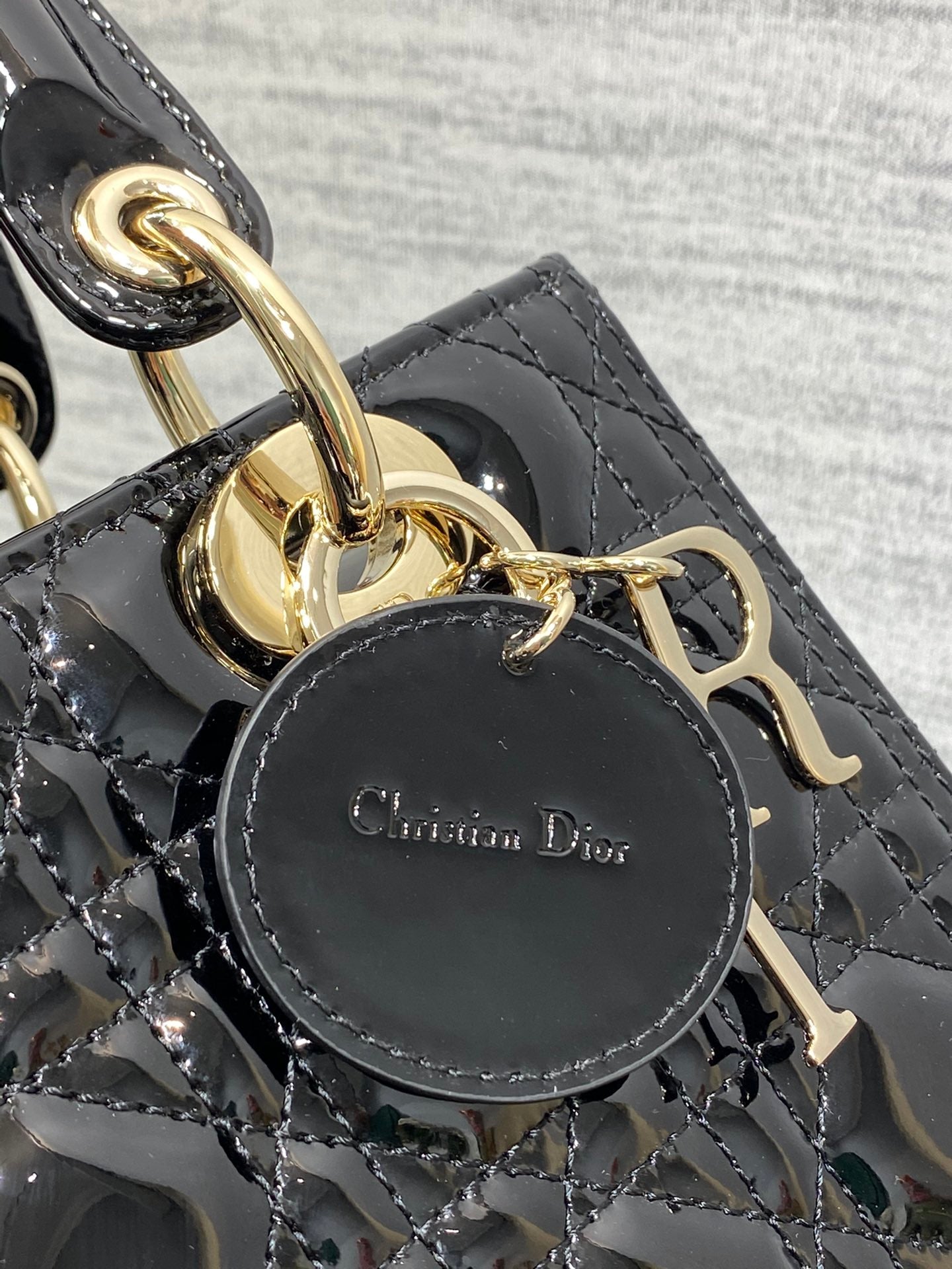 Christian Dior Lady Dior Small Handbag Black Cannage Patent Leather