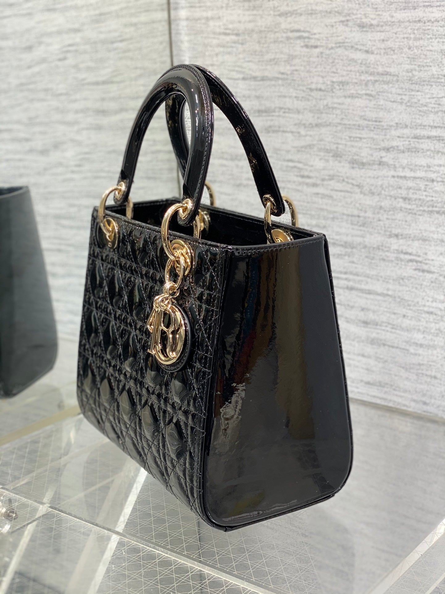 Dior Classic Black Patent Leather Quilted Mini Crossbody Handbag