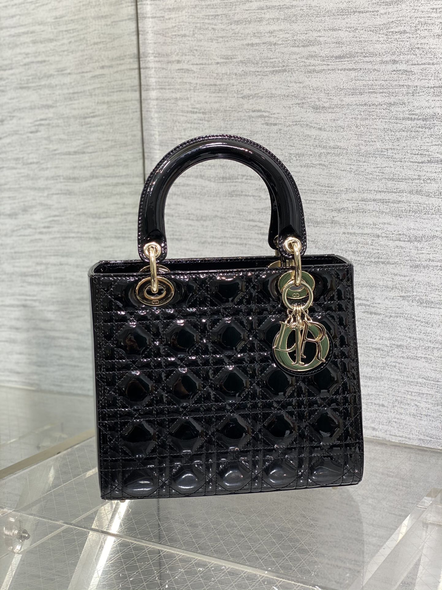Lady Dior Mini Bag - Black Cannage Patent Calfskin with Gold-Tone Hardware