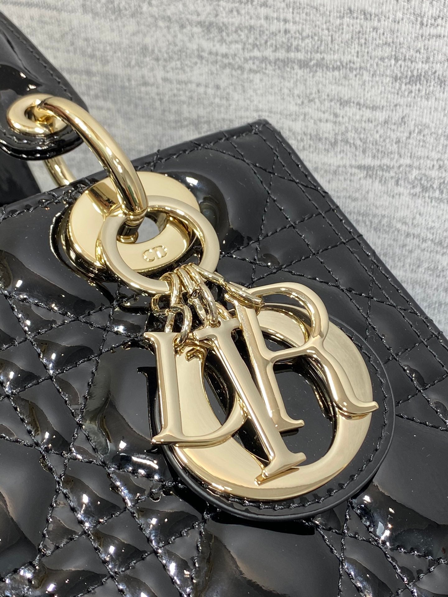 Christian Dior Lady Dior Small Handbag Black Cannage Patent Leather