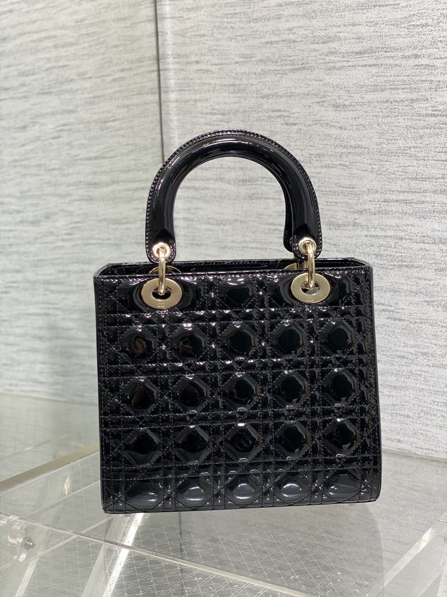 Christian Dior Lady Dior Small Handbag Black Cannage Patent Leather