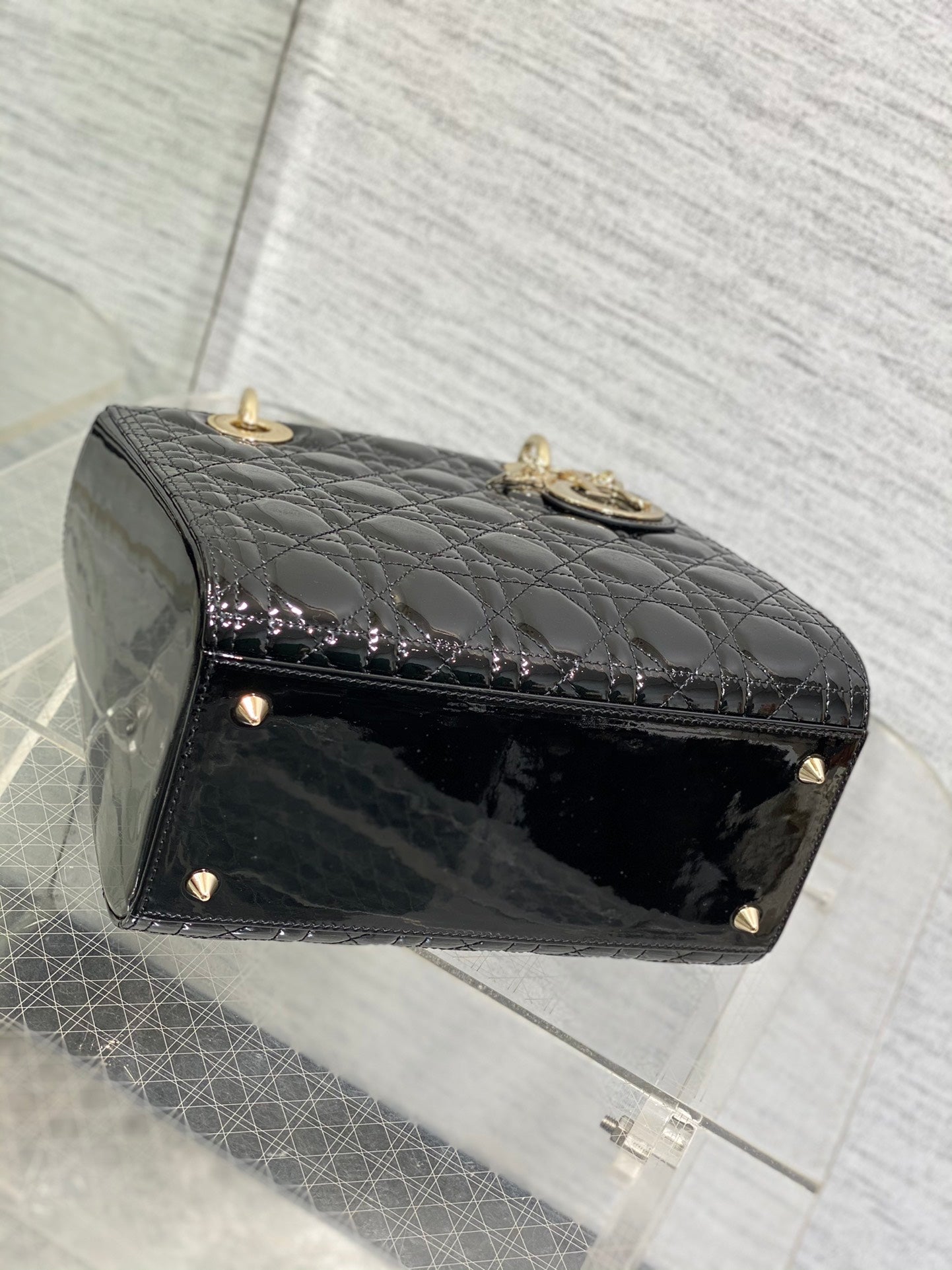Lady Dior Mini Bag - Black Cannage Patent Calfskin with Gold-Tone Hardware