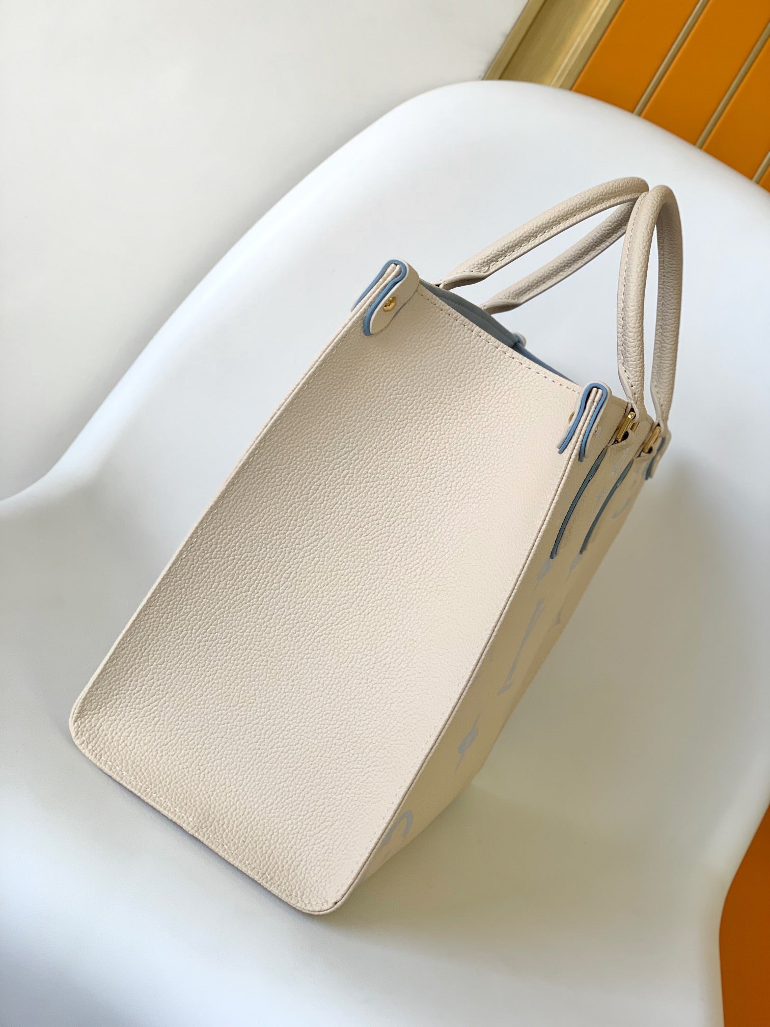 Louis Vuitton OnTheGo MM Monogram Empreinte Leather Tote Bag - Cream/Blue