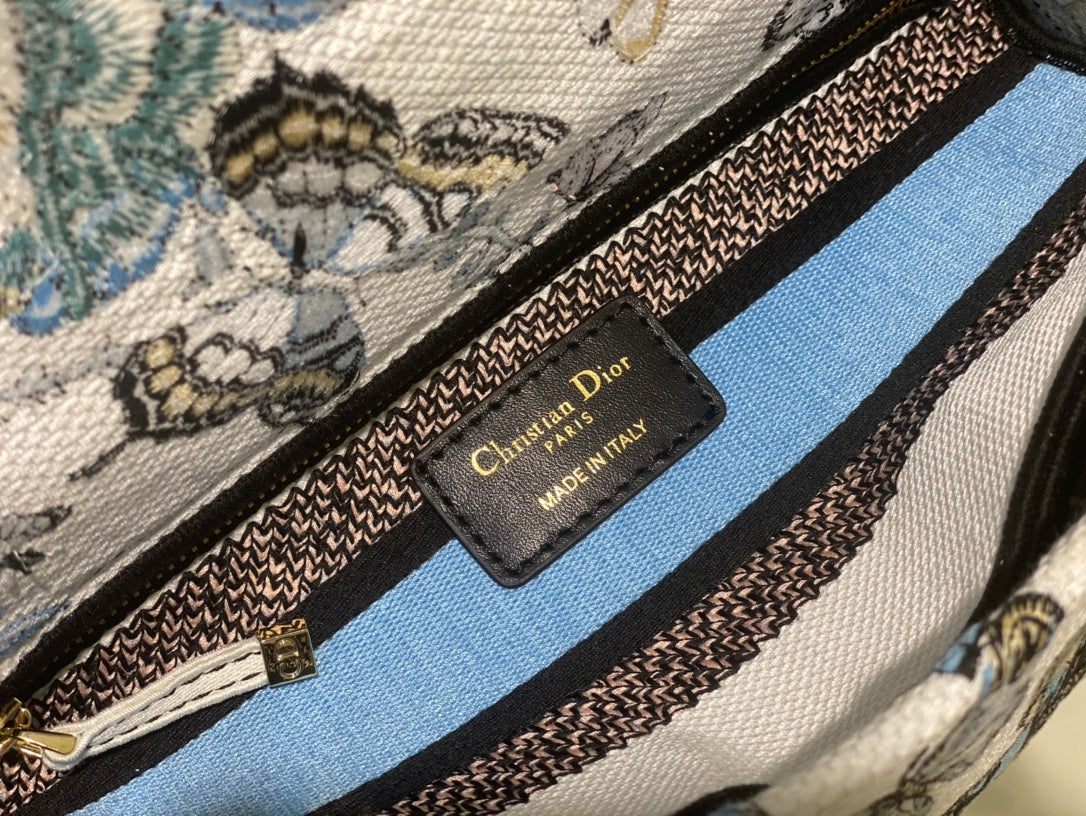 Christian Dior Mini Lady D-Lite Bag with White and Blue Butterfly Embroidery