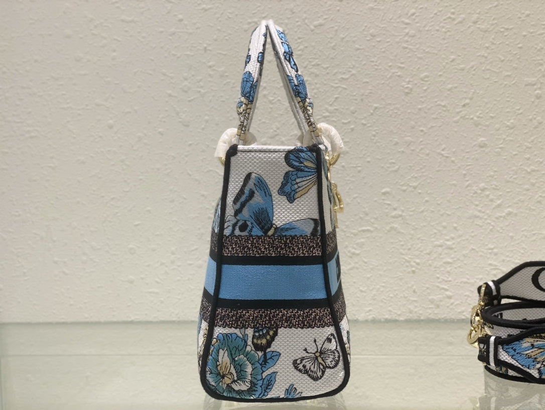 Christian Dior Mini Lady D-Lite Bag with White and Blue Butterfly Embroidery