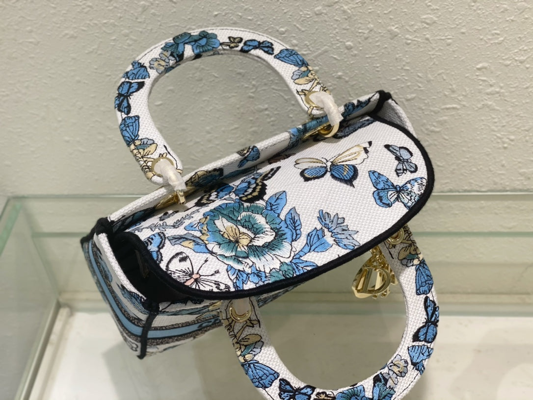 Christian Dior Mini Lady D-Lite Bag with White and Blue Butterfly Embroidery
