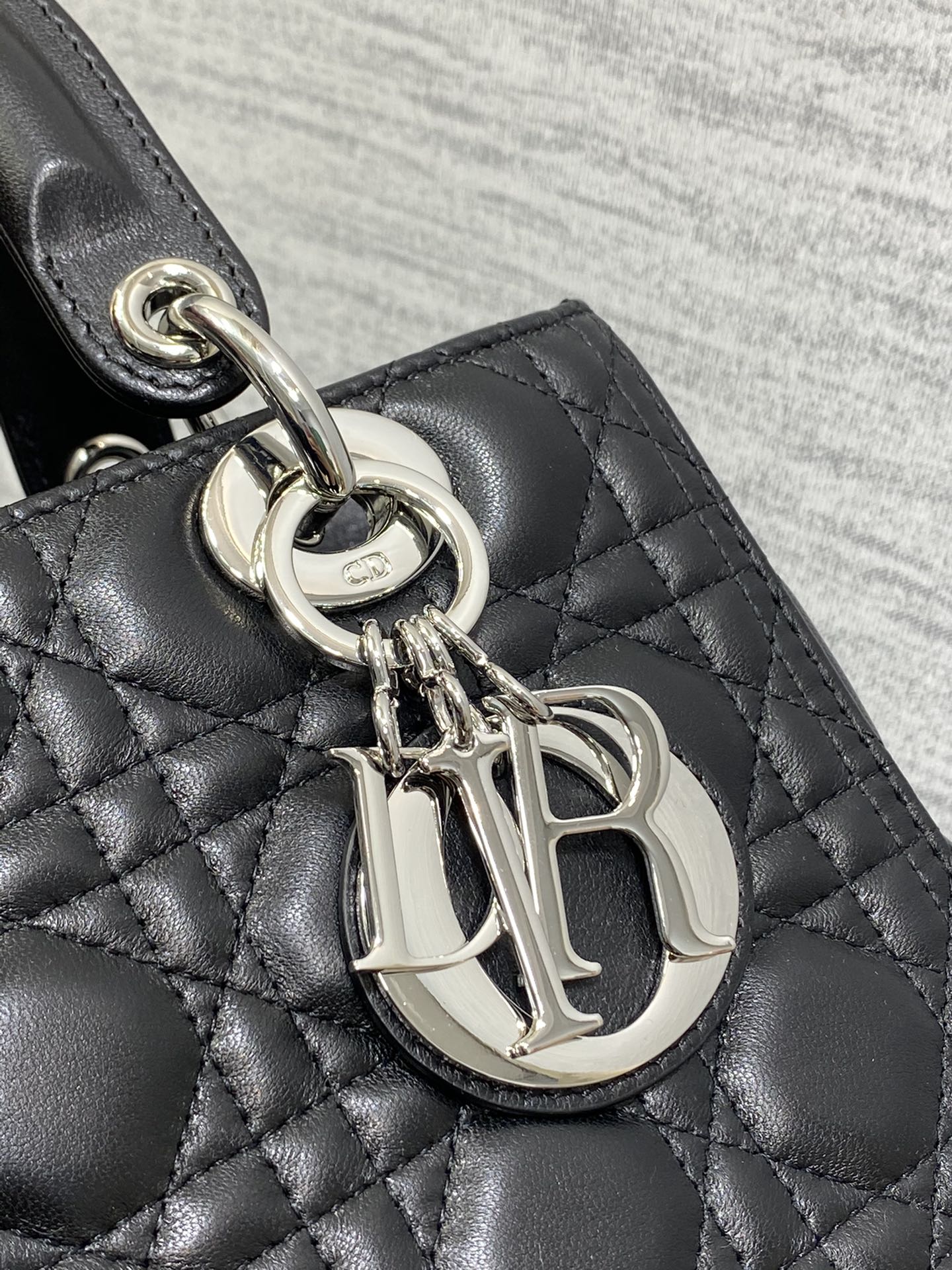 Lady Dior Mini Bag in Black Cannage Lambskin with Silver-Finish Metal Charms