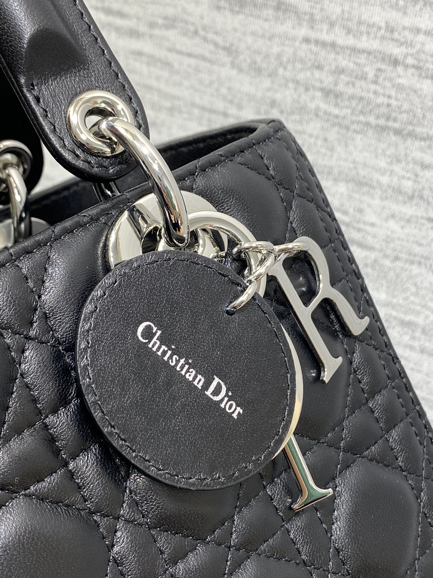 Lady Dior Mini Bag in Black Cannage Lambskin with Silver-Finish Metal Charms