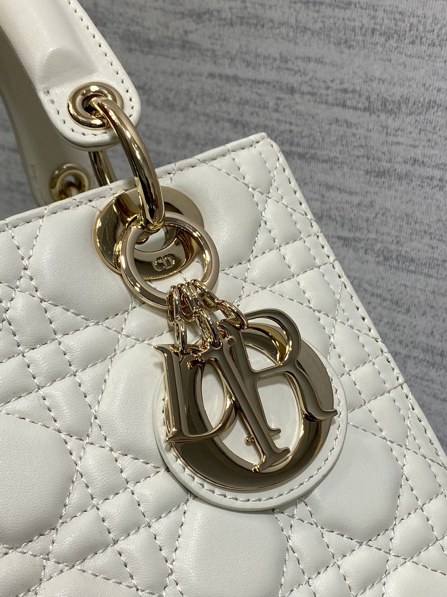 Small Lady Dior Bag - White Cannage Lambskin with Gold-Finish Metal Charms