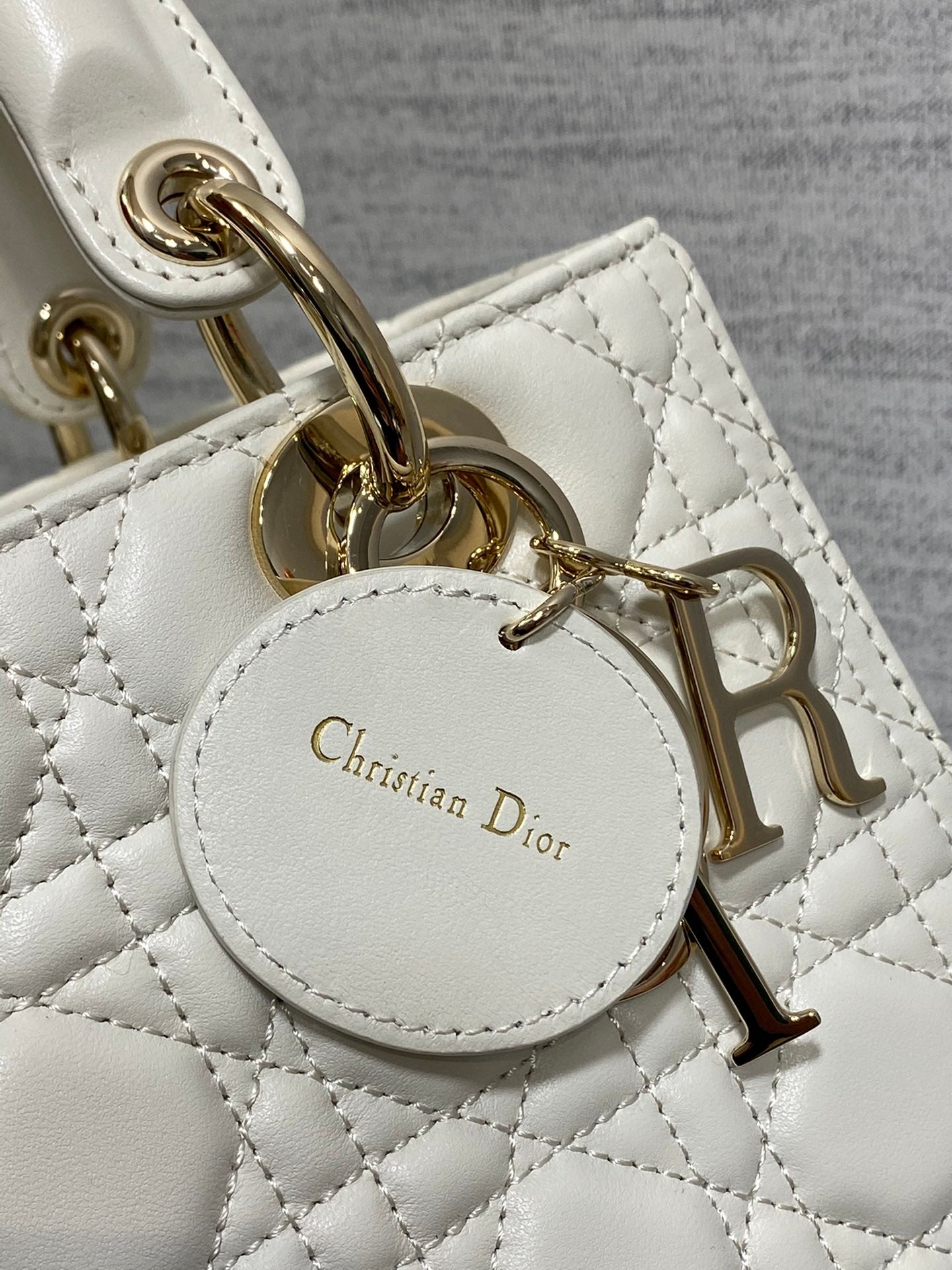 Small Lady Dior Bag - White Cannage Lambskin with Gold-Finish Metal Charms