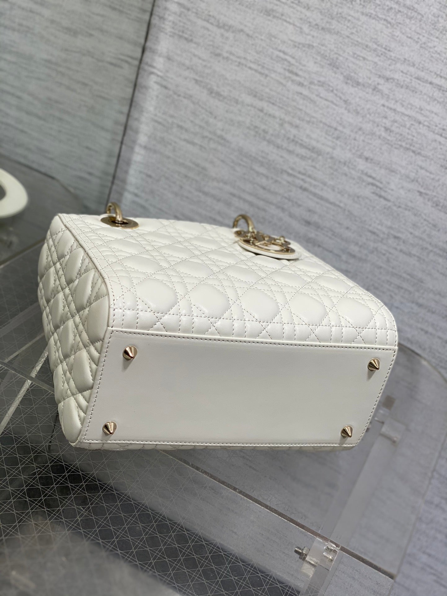 Small Lady Dior Bag - White Cannage Lambskin with Gold-Finish Metal Charms