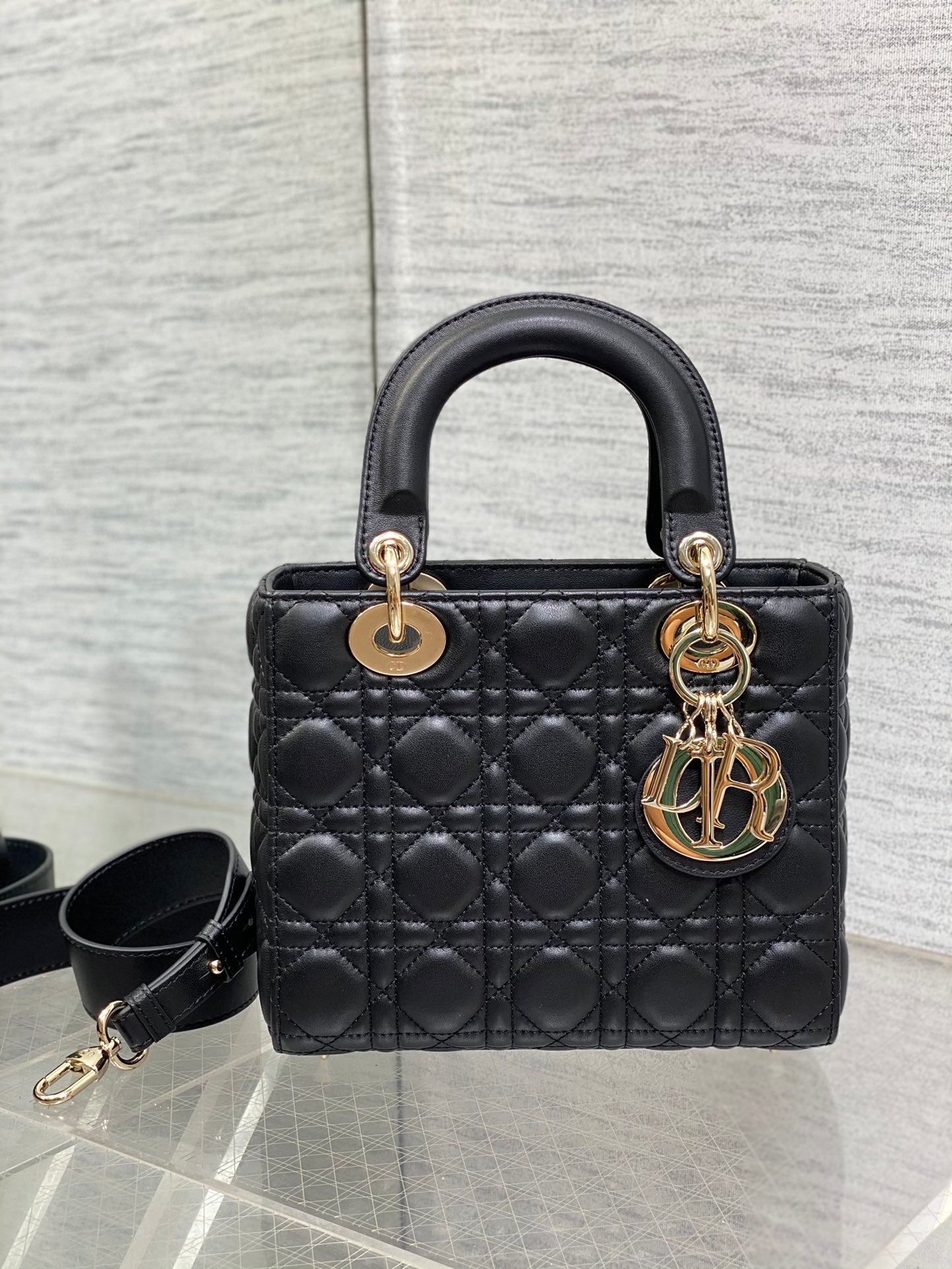 Dior Small Lady Dior My ABCDior Bag Black Cannage Lambskin Gold-Finish Metal