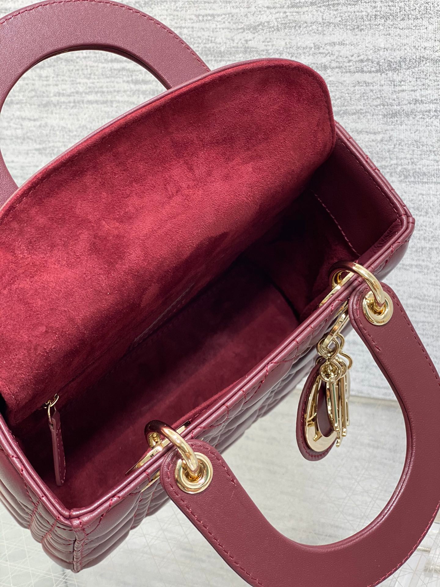 Christian Dior Small Lady Dior My ABCDior Bag - Burgundy Lambskin Cannage