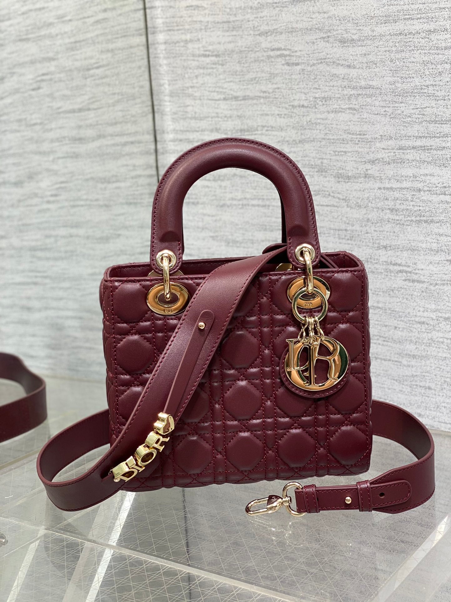 Christian Dior Small Lady Dior My ABCDior Bag - Burgundy Lambskin Cannage