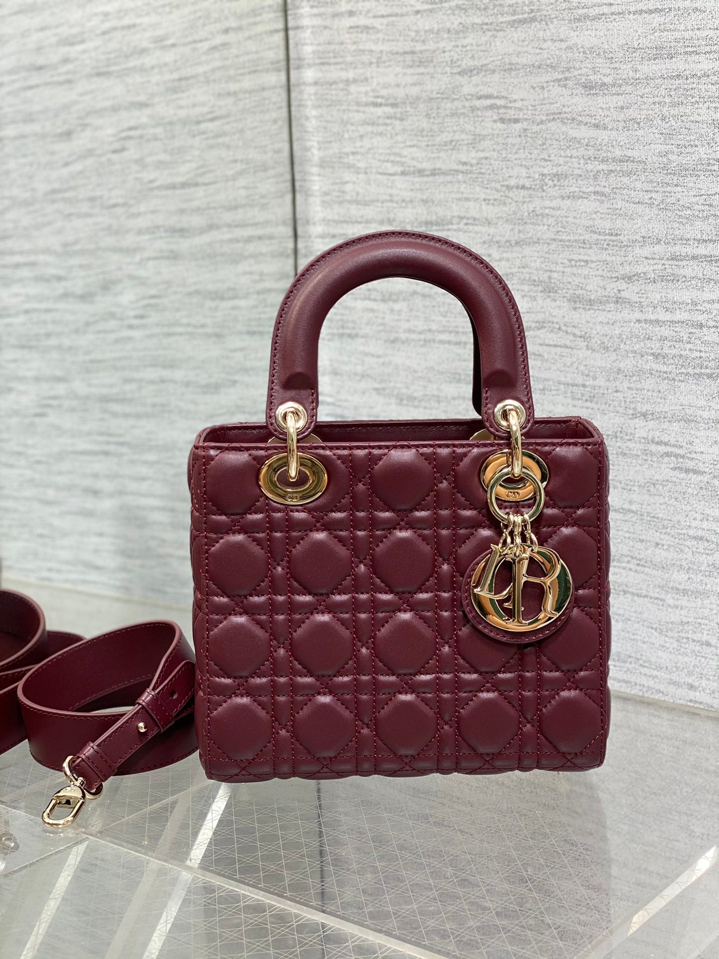 Christian Dior Small Lady Dior My ABCDior Bag - Burgundy Lambskin Cannage