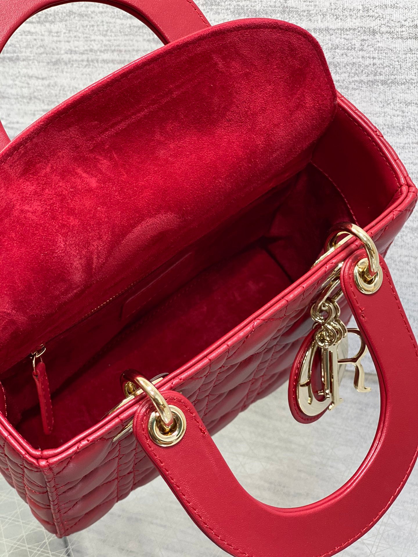 Christian Dior Small My ABCDior Lady Dior Bag - Red Cannage Lambskin with Gold-Tone Hardware