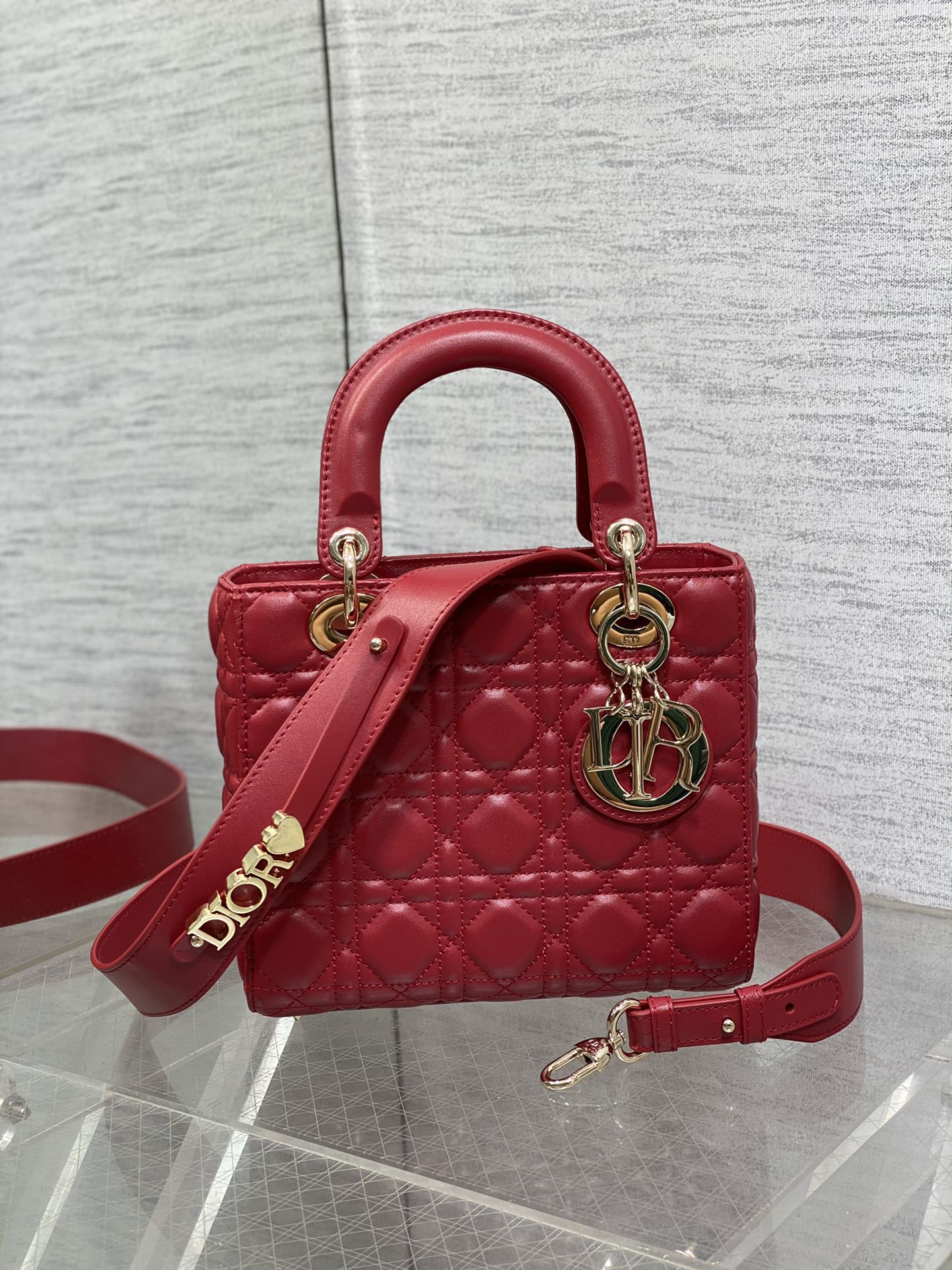 Christian Dior Small My ABCDior Lady Dior Bag - Red Cannage Lambskin with Gold-Tone Hardware