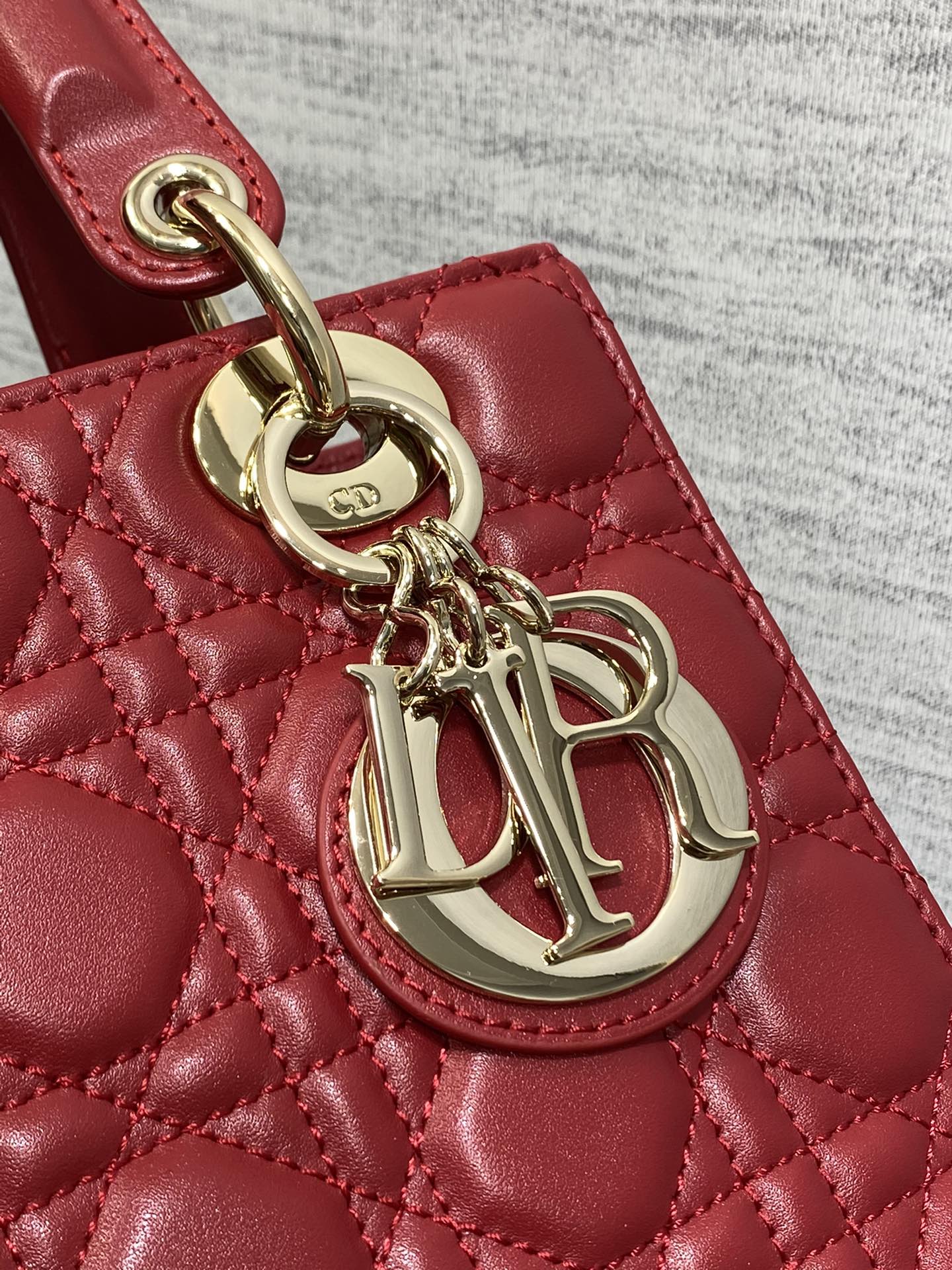 Dior Red Quilted Leather Mini Handbag with Top Handle and Shoulder Strap