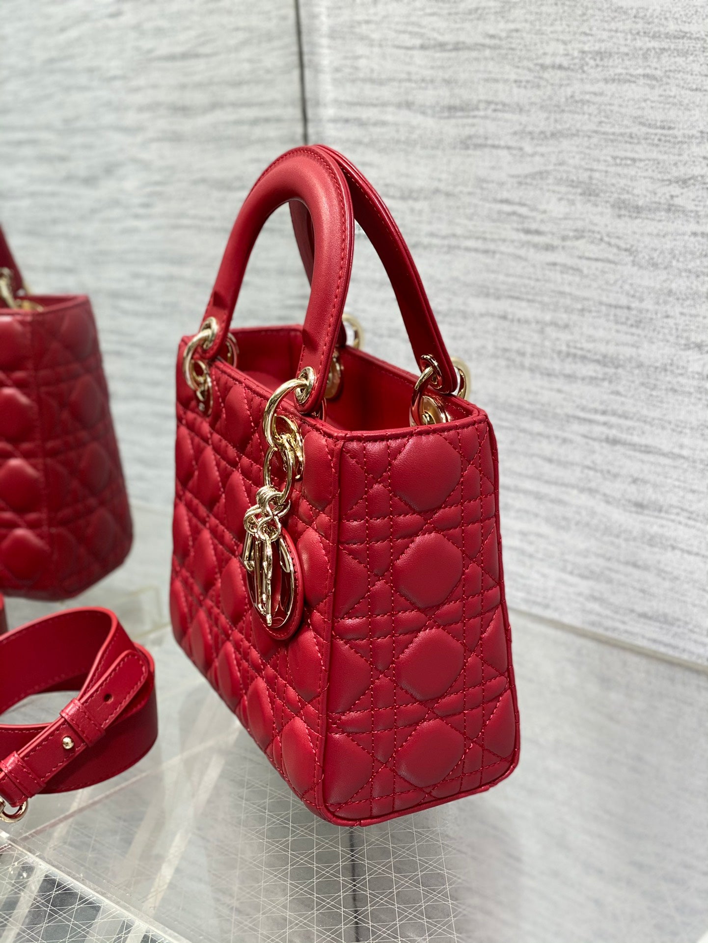 Christian Dior Small My ABCDior Lady Dior Bag - Red Cannage Lambskin with Gold-Tone Hardware