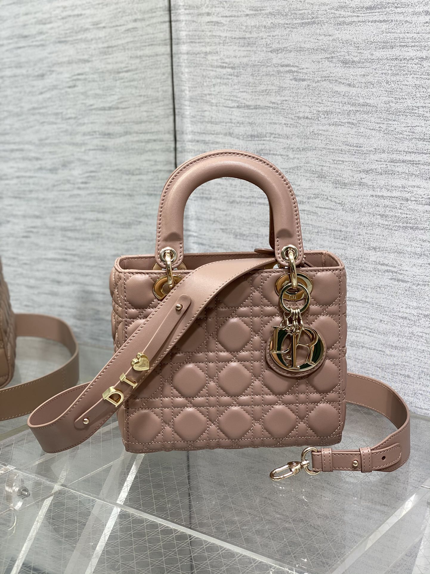 Christian Dior Lady Dior My ABCDior Bag Pink Lambskin Gold-Finish Metal