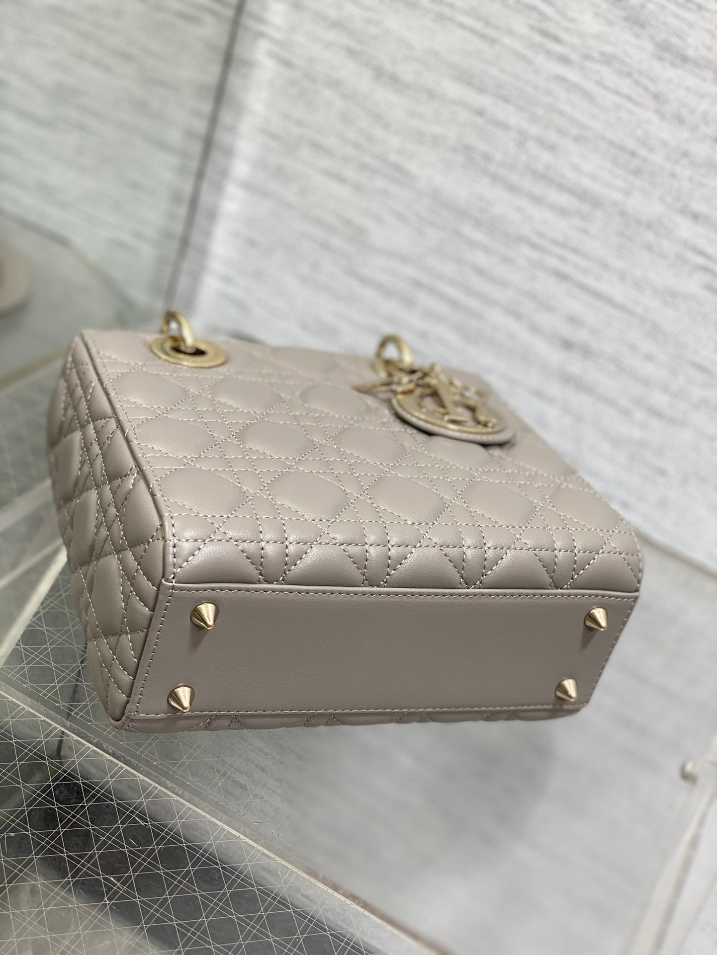 Christian Dior Lady Dior My ABCDior Bag - Grey Cannage Lambskin with Gold-Finish Metal Hardware