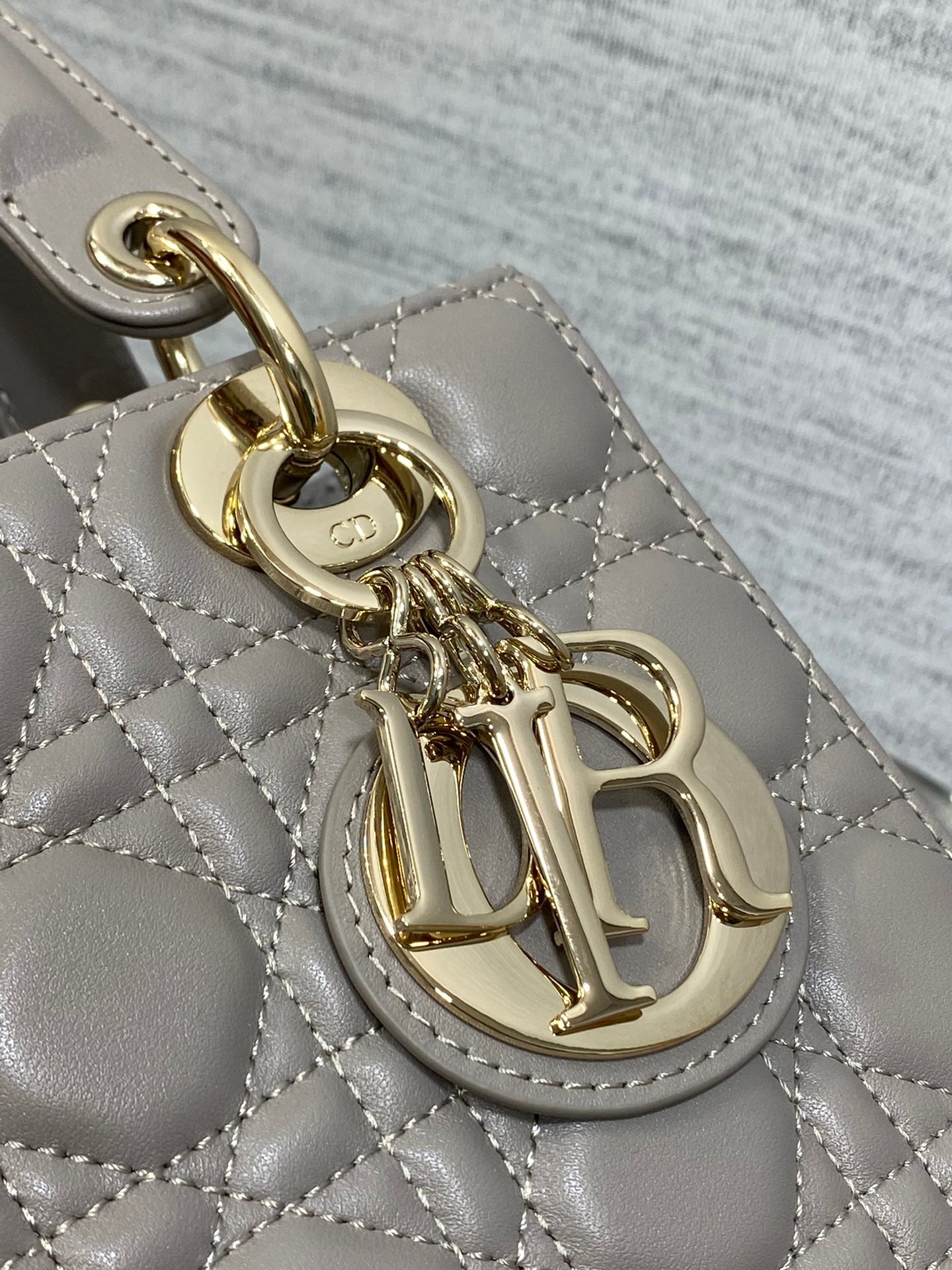 Dior Small Lady My ABCDior Bag in Grey Cannage Lambskin with Gold-Finish Metal