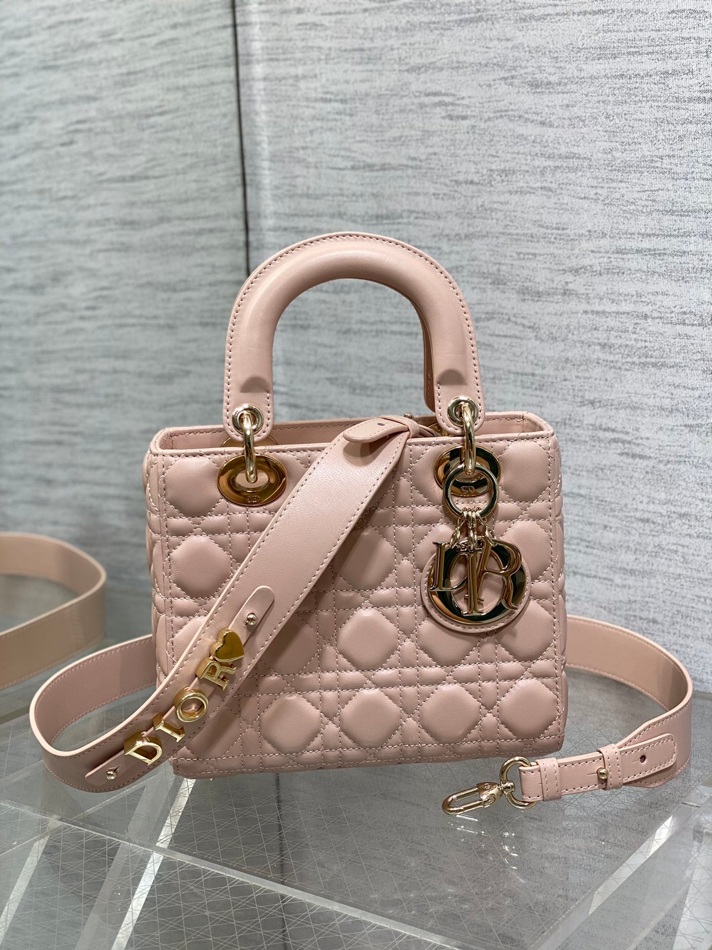 Christian Dior Small Lady Dior My ABCDior Bag in Rose des Vents Cannage Lambskin