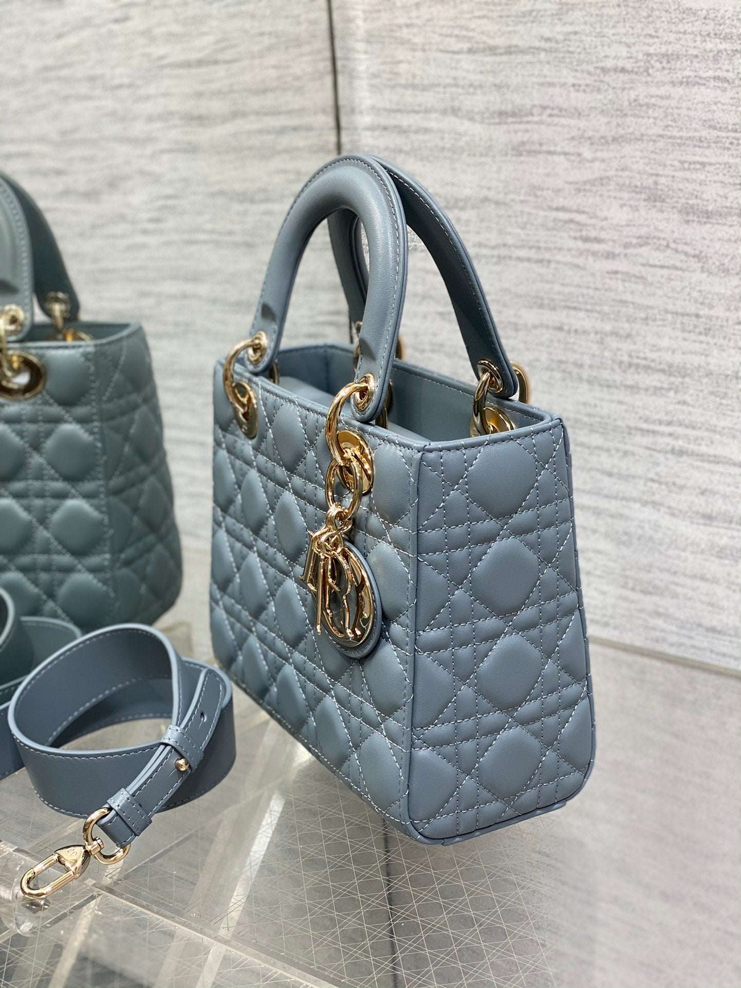 Small Lady My ABCDior Bag in Blue Cannage Lambskin