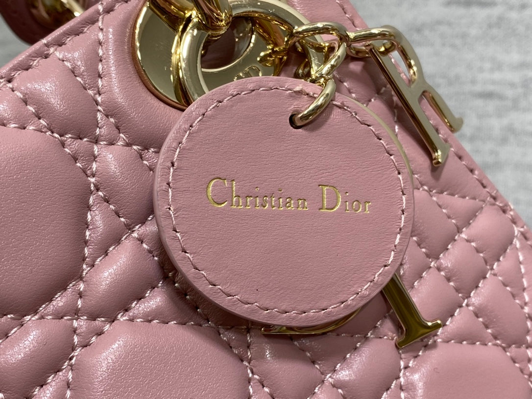 Lady Dior Mini Bag Pink Cannage Lambskin with Gold-Finish Charms