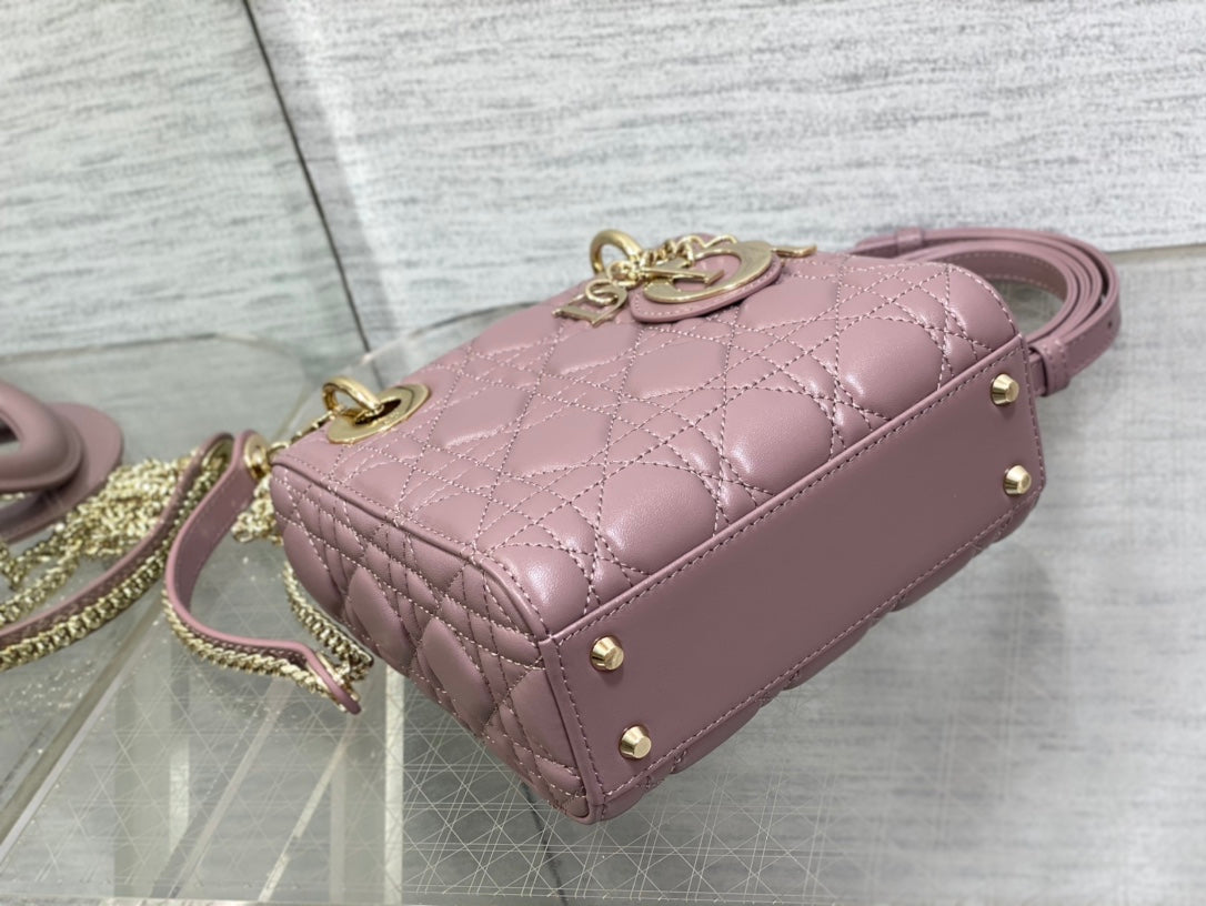 Christian Dior Mini Lady Dior Bag in Pearlescent Mauve Cannage Lambskin