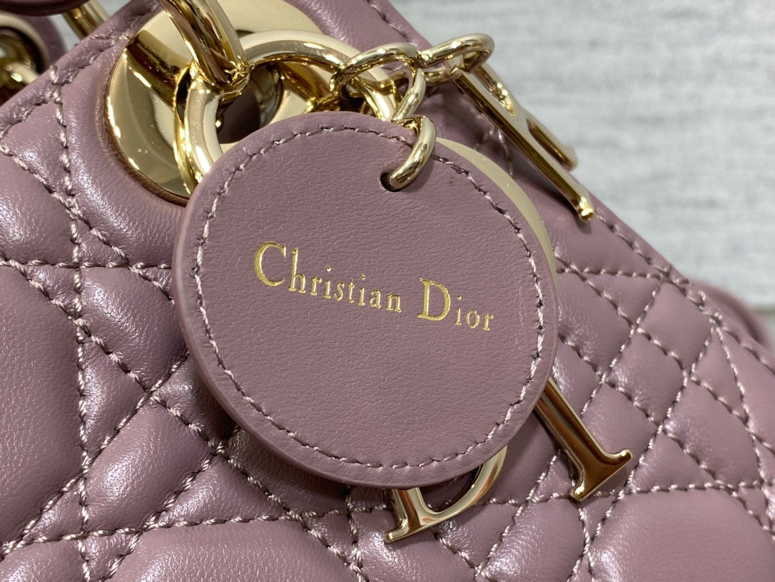 Dior Purple Quilted Leather Handbag with Top Handle and Chain Strap