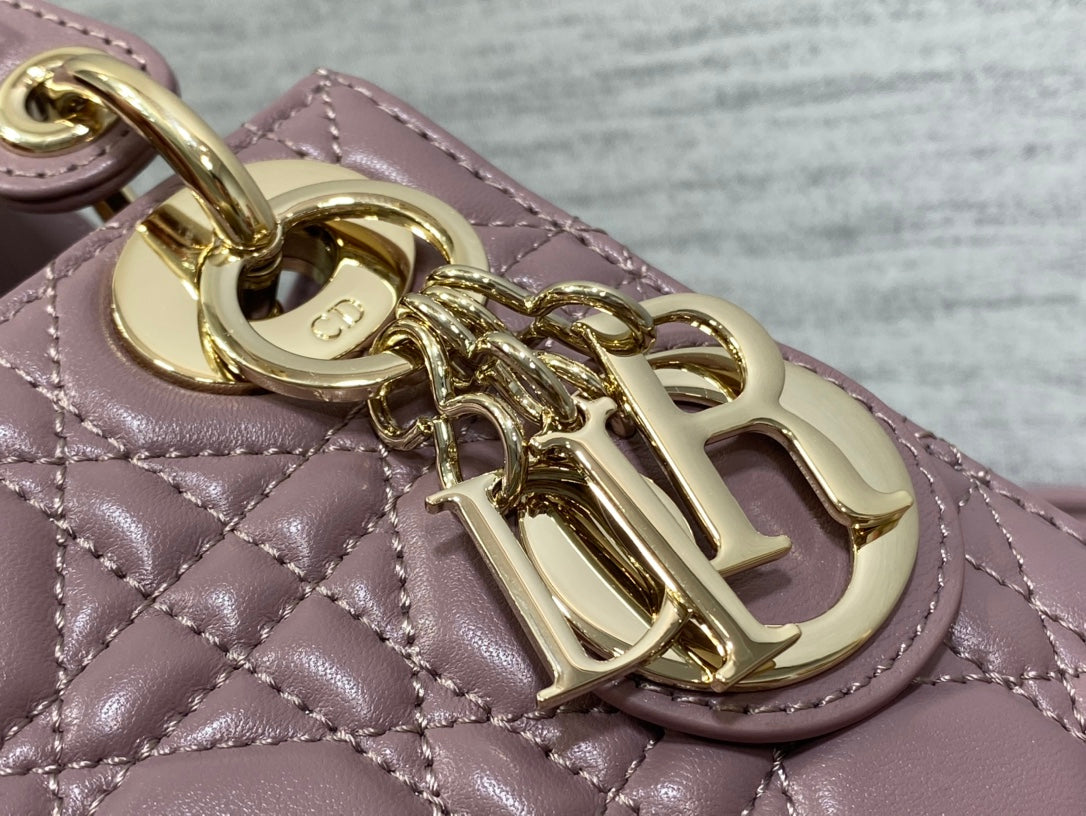 Christian Dior Mini Lady Dior Bag in Pearlescent Mauve Cannage Lambskin