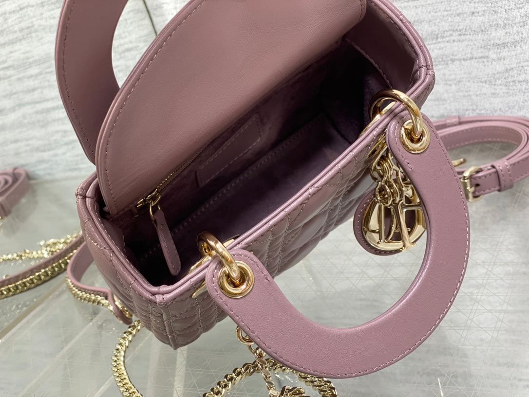 Christian Dior Mini Lady Dior Bag in Pearlescent Mauve Cannage Lambskin