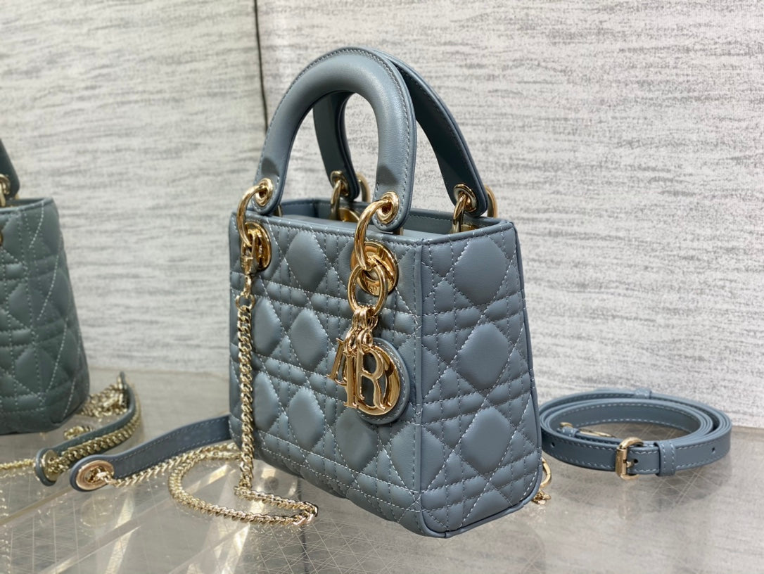 Lady Dior Mini Bag - Cloud Blue Cannage Lambskin with Gold Hardware