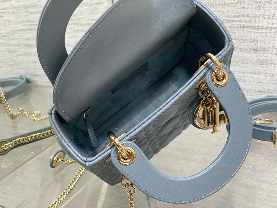 Christian Dior Lady Dior Mini Bag Cannage Lambskin - Dusty Blue