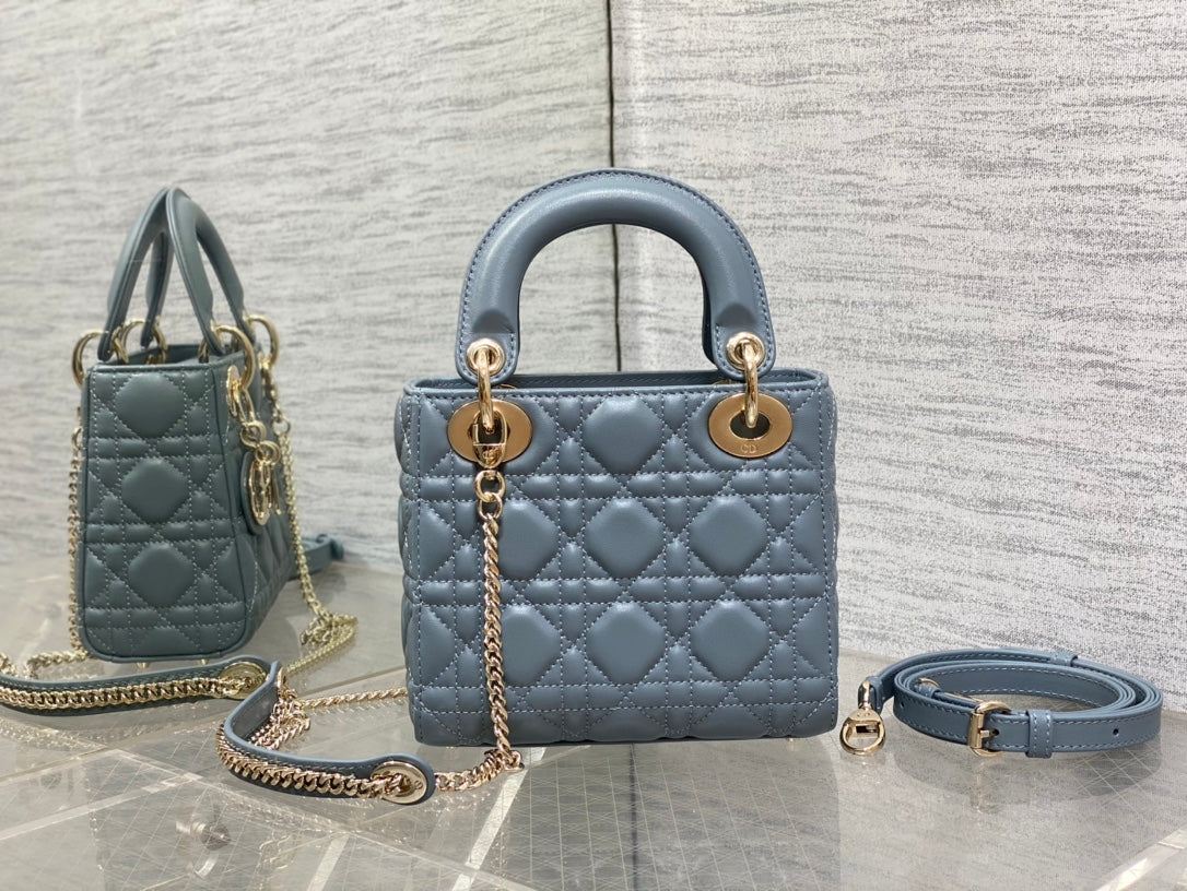 Christian Dior Lady Dior Mini Bag Cannage Lambskin - Dusty Blue