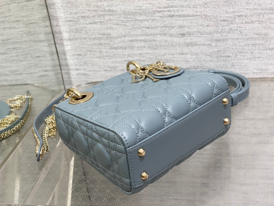 Lady Dior Mini Bag - Cloud Blue Cannage Lambskin with Gold Hardware