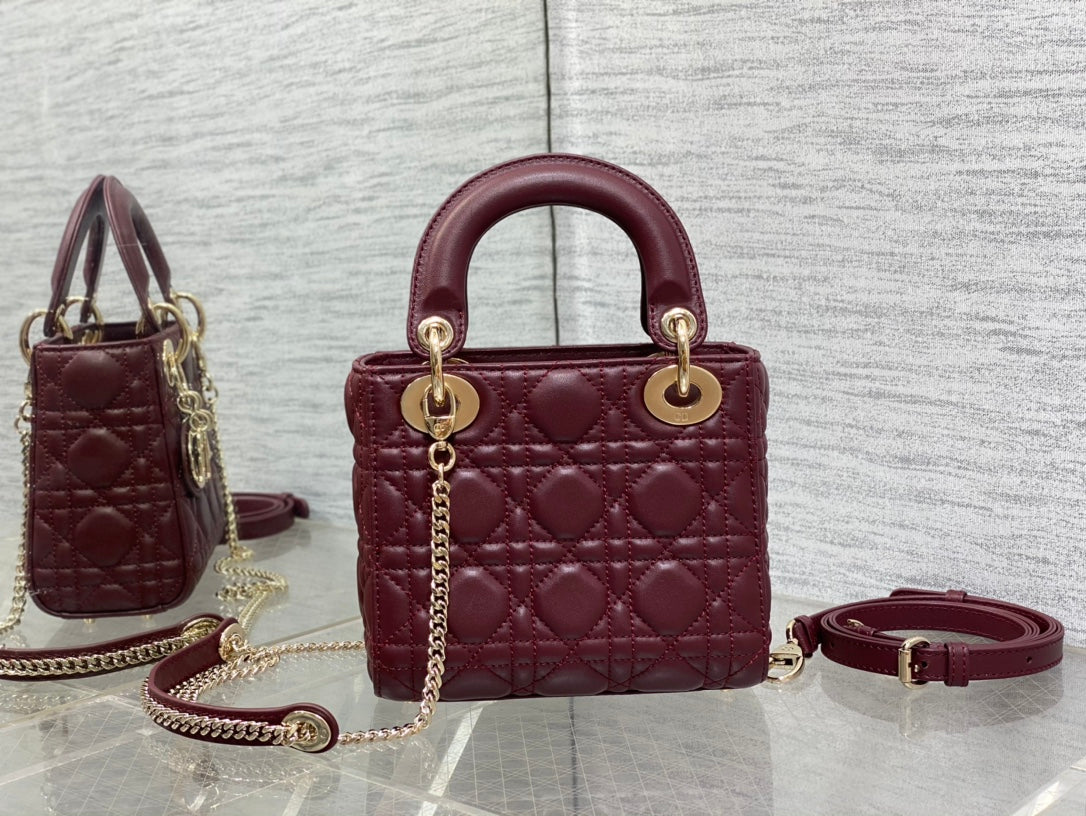 Lady Dior Mini Bag Burgundy Cannage Lambskin