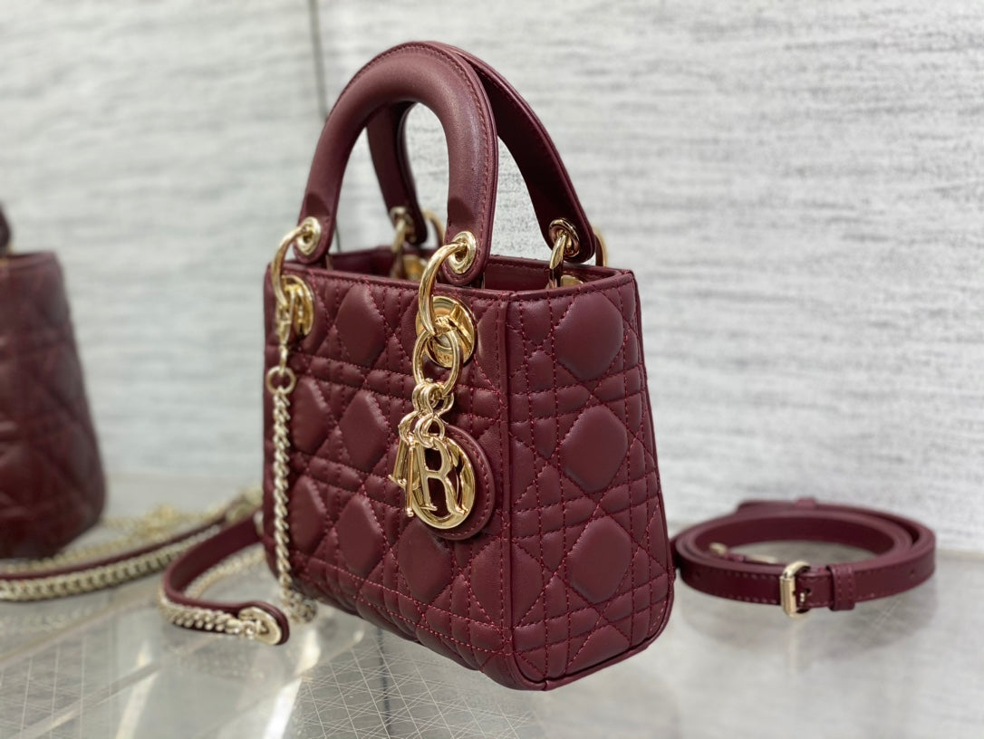 Lady Dior Mini Bag Burgundy Cannage Lambskin