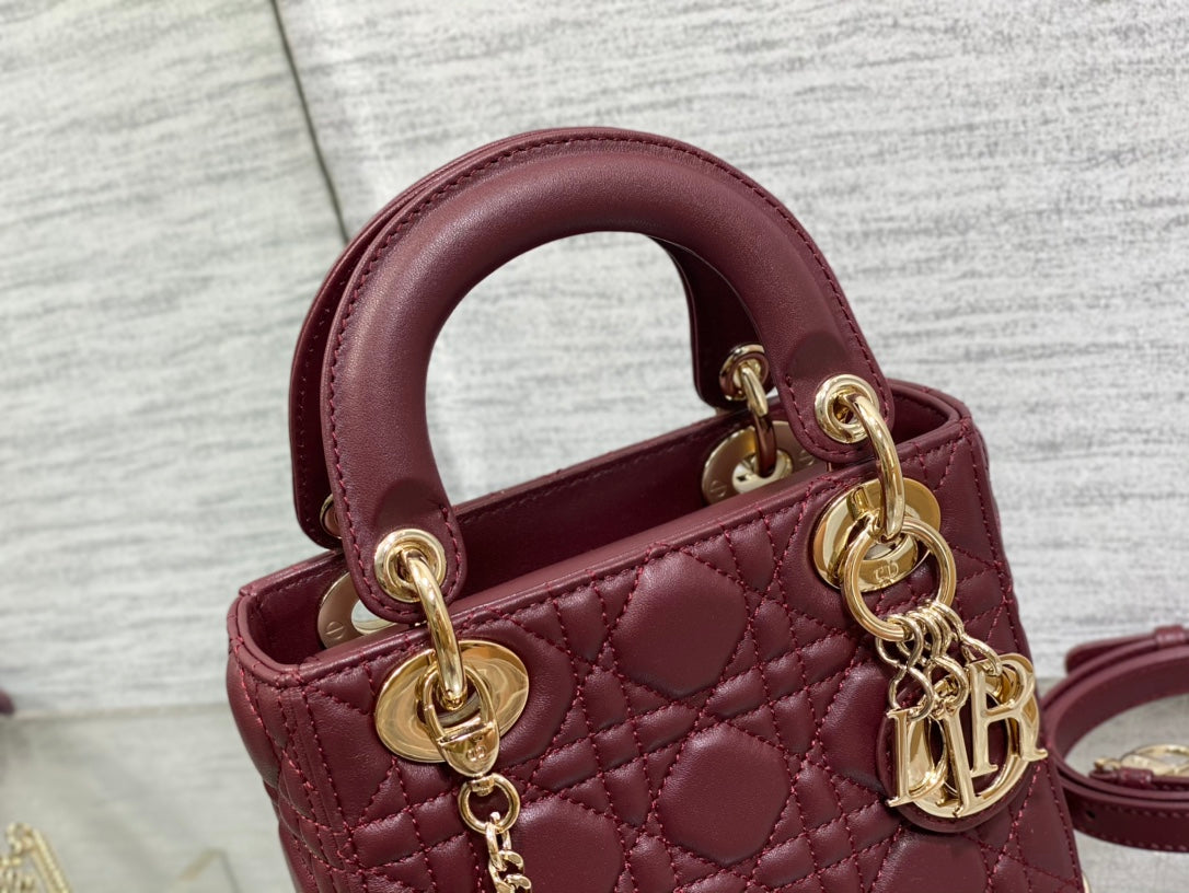 Lady Dior Mini Bag Burgundy Cannage Lambskin