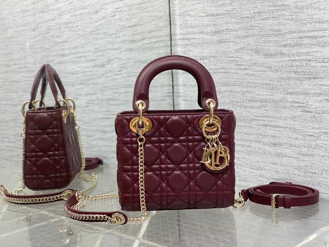 Lady Dior Mini Bag Burgundy Cannage Lambskin