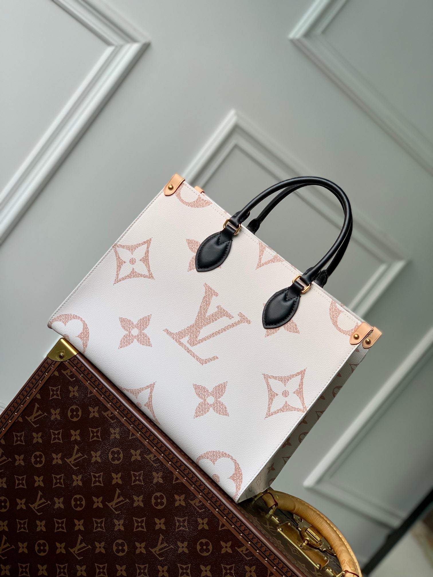 Louis Vuitton Onthego PM Tote Bag - Monogram Giant Bicolor Empreinte Leather - White/Pink