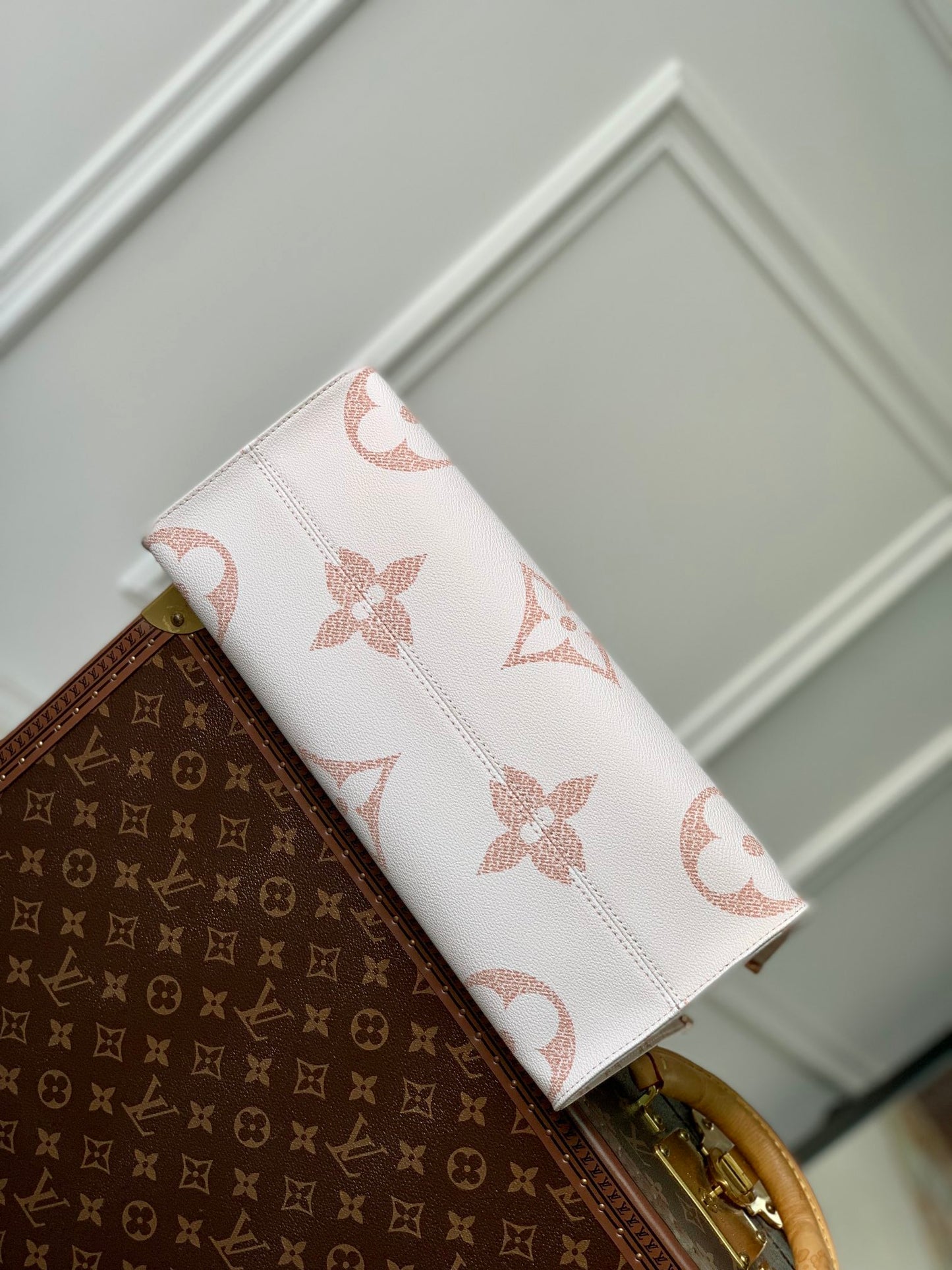 Louis Vuitton Elegant Monogram Print Canvas Tote Bag with Black Top Handles