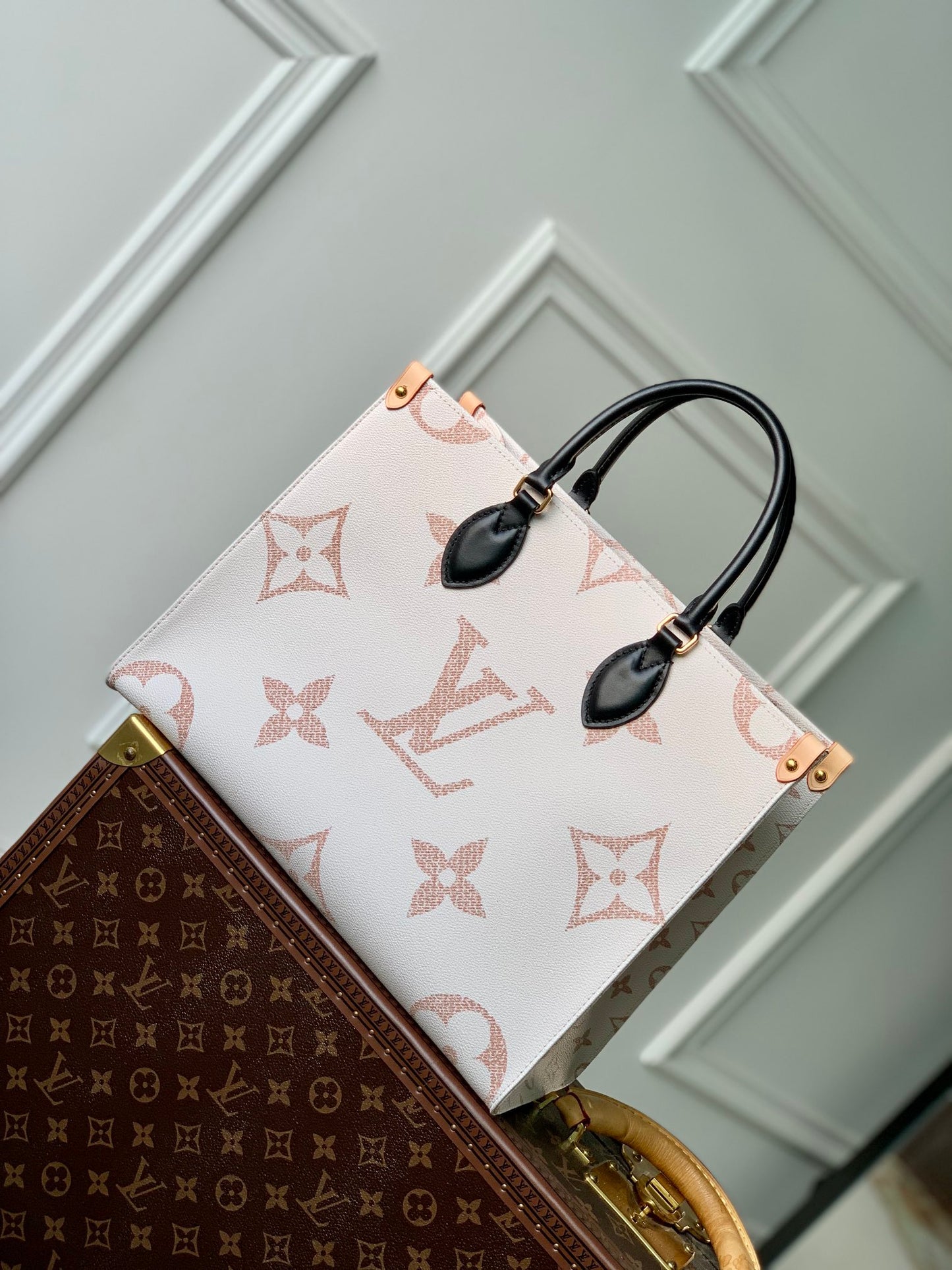 Louis Vuitton Onthego PM Tote Bag - Monogram Giant Bicolor Empreinte Leather - White/Pink