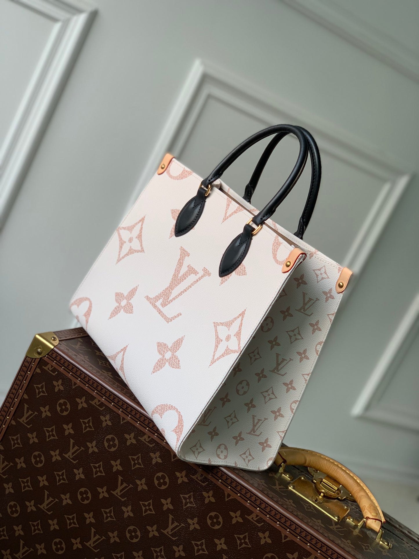 Louis Vuitton Onthego PM Tote Bag - Monogram Giant Bicolor Empreinte Leather - White/Pink